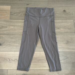 SAVVI Gray Purple Nylon Cropped Side Pocket Active Workout Capri Leggings Size M